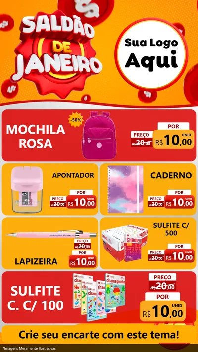 Modelo de TV para TV Vertical com o tema Saldão de Janeiro para Papelaria