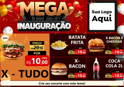 Modelo de Encarte para Encarte A4 Horizontal com o tema Mega Inauguração para Hamburgueria