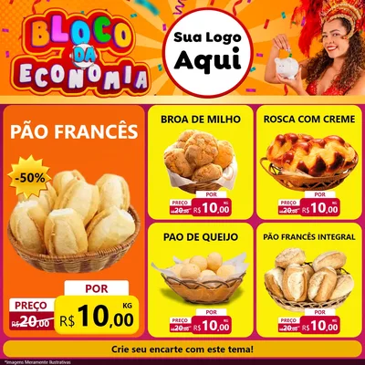 Modelo de Rede Social para Feed Facebook com o tema Bloco da Economia para Padaria