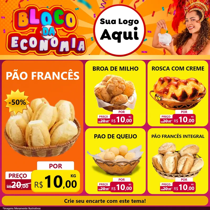 Modelo de Rede Social para Feed Facebook com o tema Bloco da Economia para Padaria