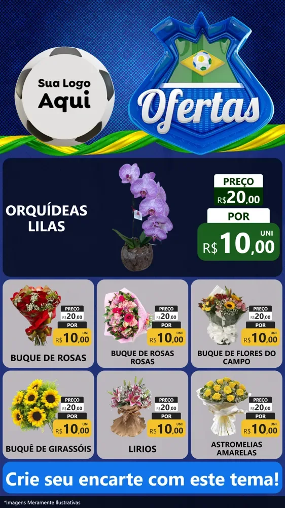 Modelo de Rede Social para Stories com o tema Ofertas (Futebol) para Floricultura e jardim