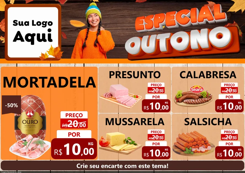 Modelo de Encarte para Encarte A4 Horizontal com o tema Especial Outono para Frios e Laticínios