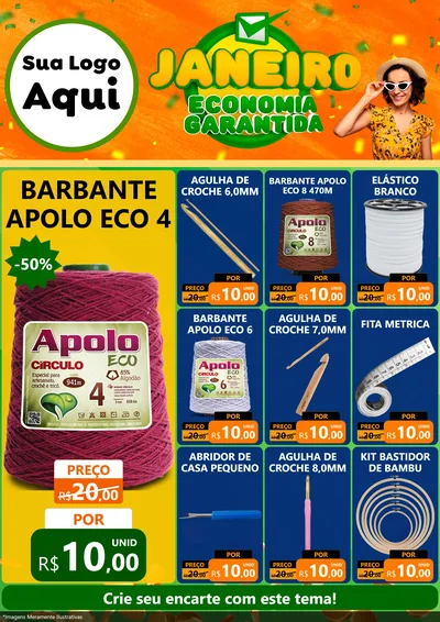 Modelo de Encarte para Encarte A4 Vertical com o tema Janeiro - Economia Garantida para Armarinho e Aviamentos