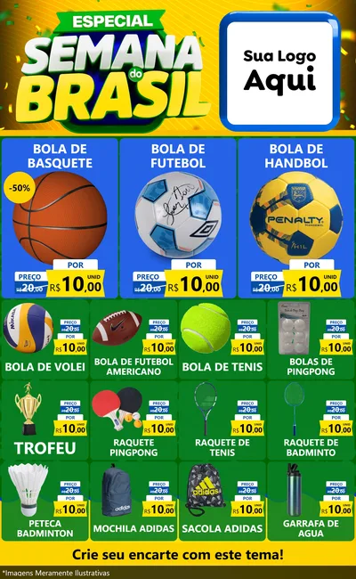 Modelo de Encarte para Encarte Grande com o tema Especial Semana do Brasil para Artigos Esportivos