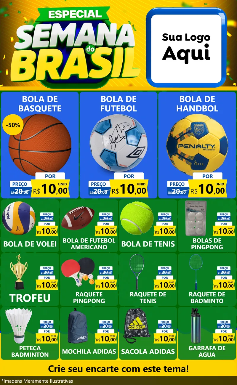 Modelo de Encarte para Encarte Grande com o tema Especial Semana do Brasil para Artigos Esportivos