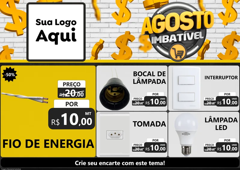 Modelo de Encarte para Encarte A4 Horizontal com o tema Agosto imbatível para Materiais Elétricos