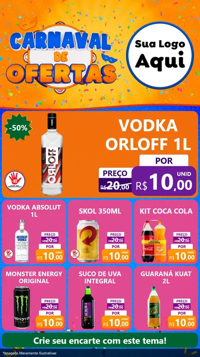 Modelo de Rede Social para Stories com o tema Carnaval de Ofertas para Distribuidora de bebidas