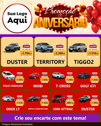 Modelo de Rede Social para Feed Instagram com o tema Promoção de Aniversário para Concessionaria de Carros