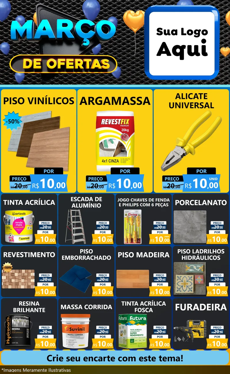 Modelo de Encarte para Encarte Grande com o tema Março de Ofertas para Material para Construção