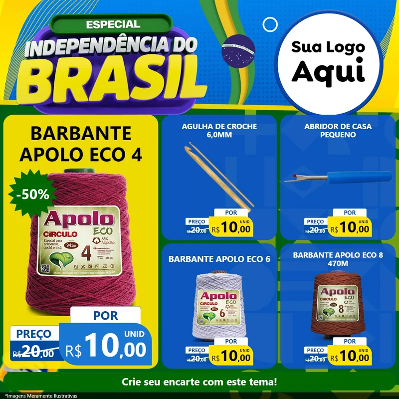 Modelo de Rede Social para Feed Facebook com o tema Especial Independência do Brasil para Armarinho e Aviamentos