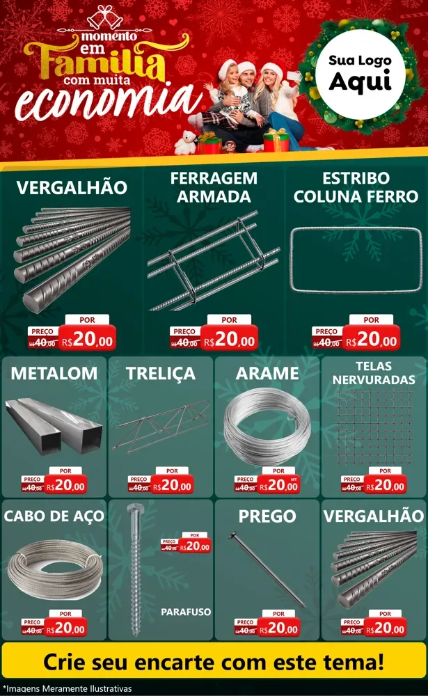 Modelo de Encarte para Encarte Grande com o tema Momento em Família (Natal) para Ferragens