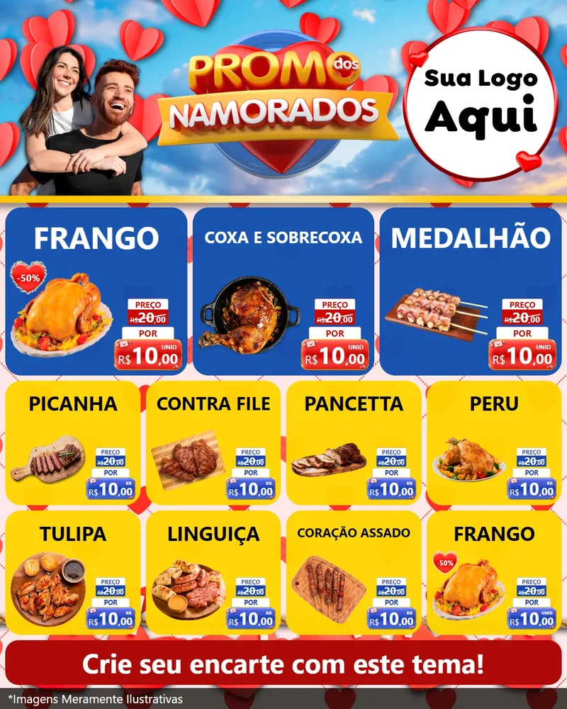 Modelo de Rede Social para Feed Instagram com o tema Promo dos Namorados para Assados