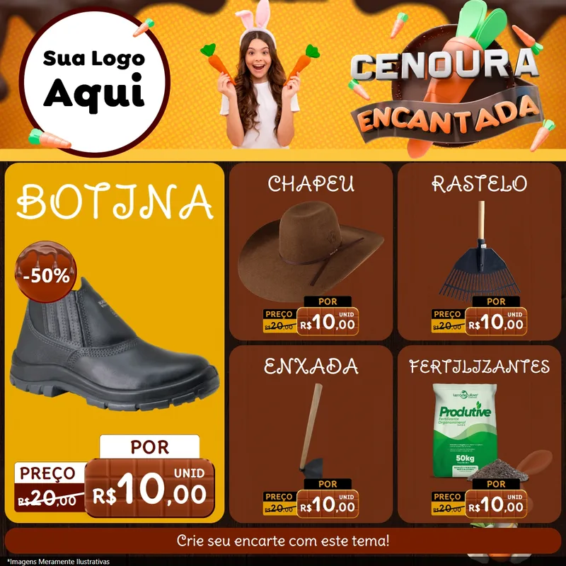 Modelo de Rede Social para Feed Facebook com o tema Cenoura Encantada - Páscoa para Agropecuária
