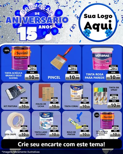 Modelo de Rede Social para Feed Instagram com o tema Promoção de Aniversário - 15 Anos para Tintas e Ferramentas