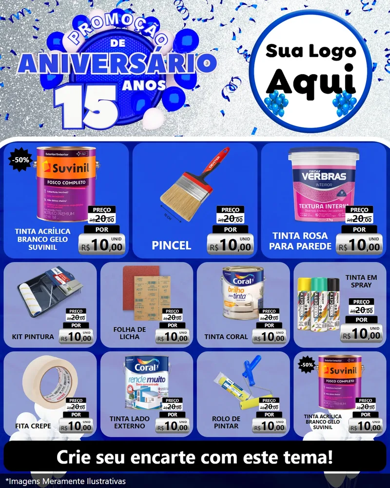 Modelo de Rede Social para Feed Instagram com o tema Promoção de Aniversário - 15 Anos para Tintas e Ferramentas