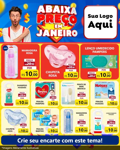 Modelo de Rede Social para Feed Instagram com o tema Abaixa Preço em Janeiro para Bebês