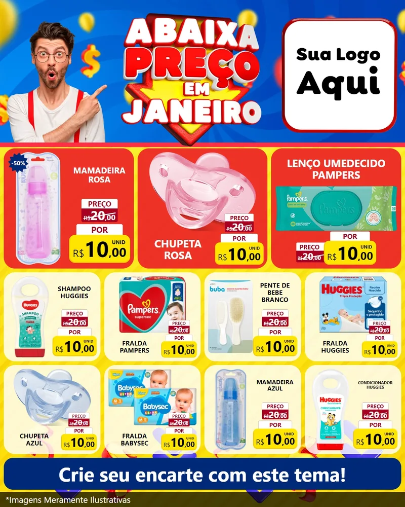 Modelo de Rede Social para Feed Instagram com o tema Abaixa Preço em Janeiro para Bebês