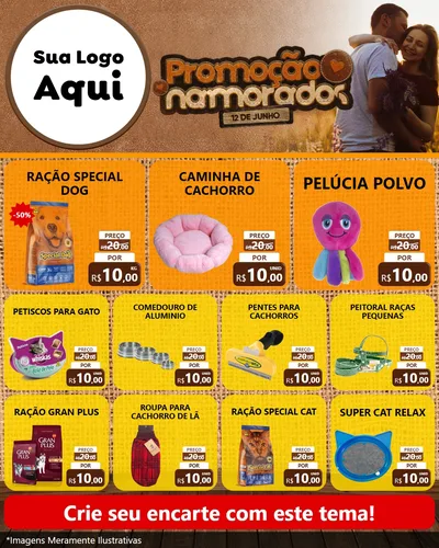 Modelo de Rede Social para Feed Instagram com o tema Promoção Namorados para Pet Shop