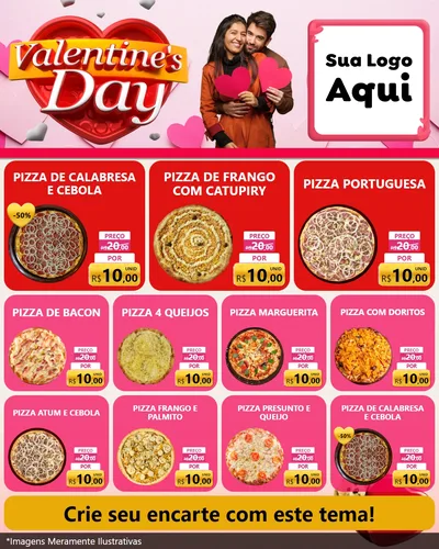 Modelo de Rede Social para Feed Instagram com o tema Valentine's Day para Pizzaria