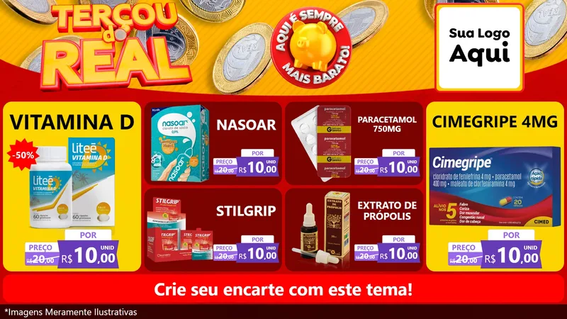 Modelo de TV para TV Horizontal com o tema Terçou do Real para Farmácia