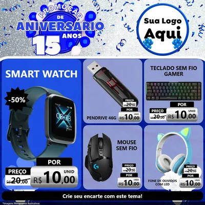 Modelo de Rede Social para Feed Facebook com o tema Promoção de Aniversário - 15 Anos para Informática