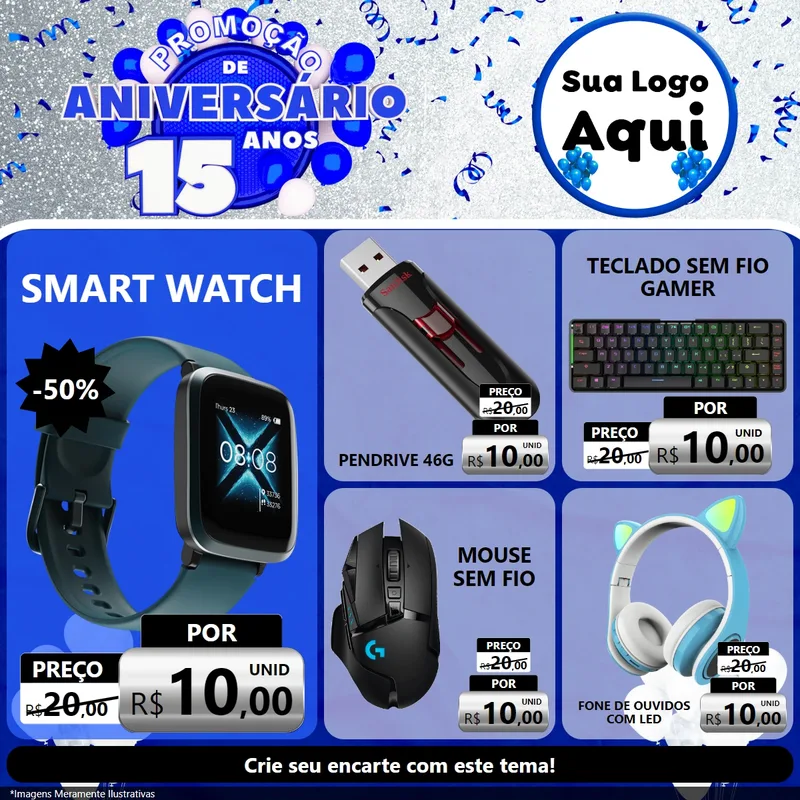 Modelo de Rede Social para Feed Facebook com o tema Promoção de Aniversário - 15 Anos para Informática