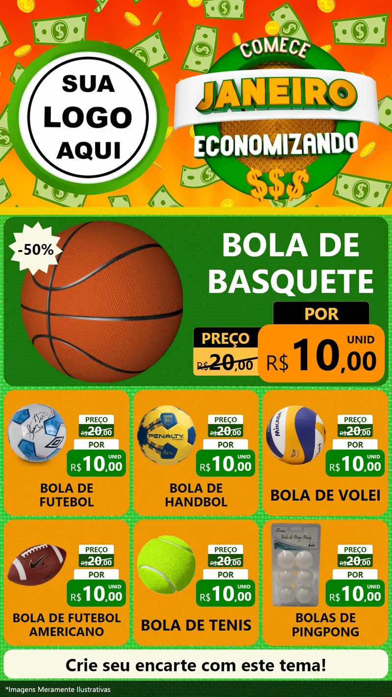 Modelo de Rede Social para Stories com o tema Comece Janeiro Economizando para Artigos Esportivos