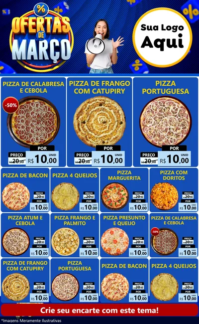 Modelo de Encarte para Encarte Grande com o tema Ofertas de Março para Pizzaria