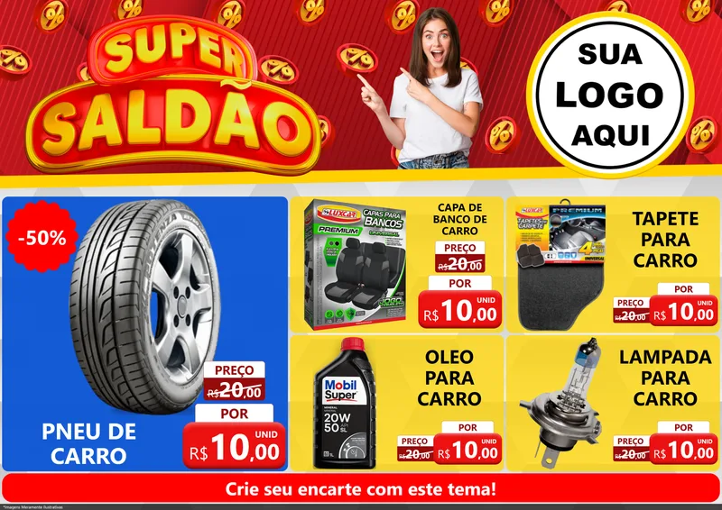 Modelo de Encarte para Encarte A4 Horizontal com o tema Super Saldão para Auto peças