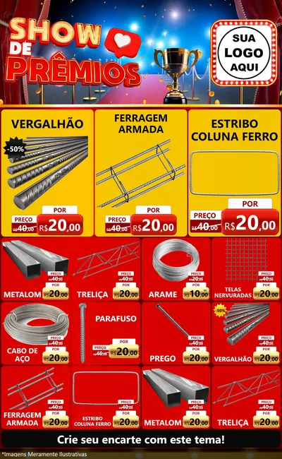 Modelo de Encarte para Encarte Grande com o tema Show de Prêmios para Ferragens