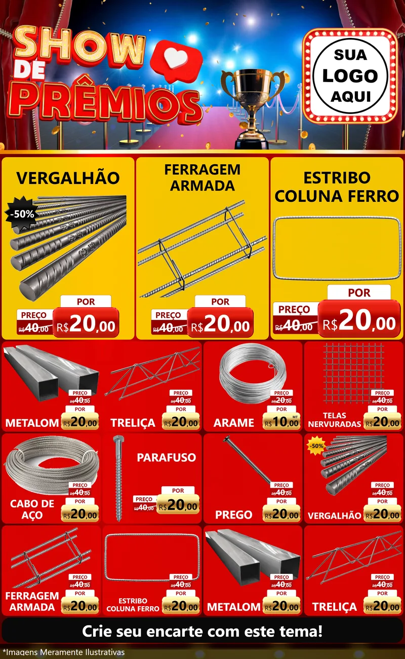 Modelo de Encarte para Encarte Grande com o tema Show de Prêmios para Ferragens