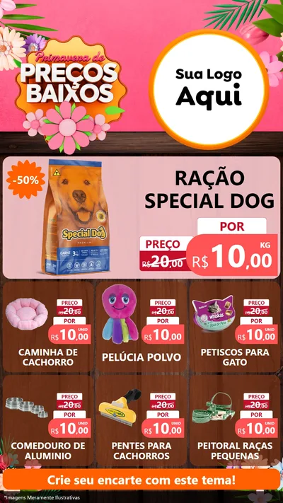 Modelo de Rede Social para Stories com o tema Primavera de Preços Baixos para Pet Shop