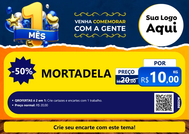 Modelo de Cartaz para Cartaz A4 Horizontal com o tema Um Mês de Aniversário para Frios e Laticínios