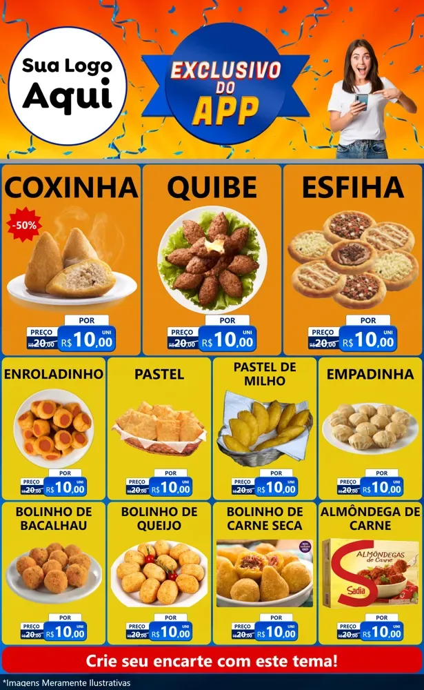Modelo de Encarte para Encarte Grande com o tema Exclusivo do Aplicativo para Salgadaria