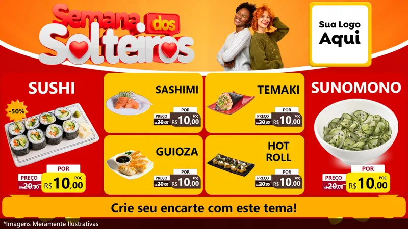 Modelo de TV para TV Horizontal com o tema Semana dos Solteiros para Comida japonesa