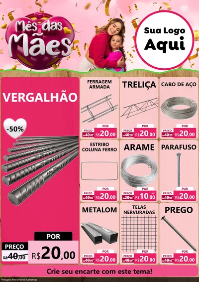 Modelo de Encarte para Encarte A4 Vertical com o tema Mês das Mães para Ferragens