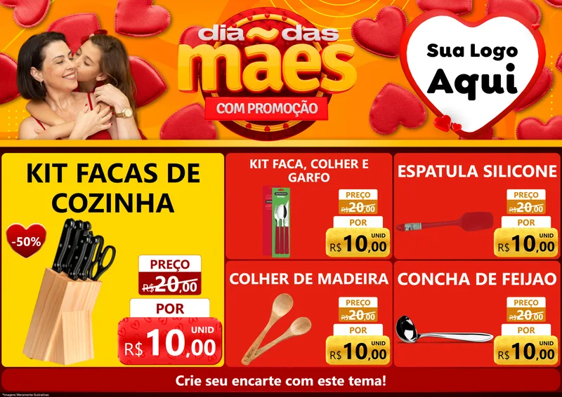 Modelo de Encarte para Encarte A4 Horizontal com o tema Dia das Mães com Promoção para Utilidades Domésticas