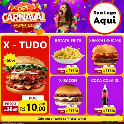 Modelo de Rede Social para Feed Facebook com o tema Pré-Carnaval Especial para Hamburgueria