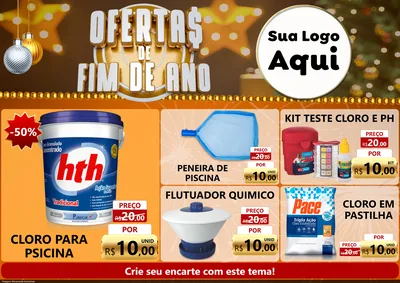 Modelo de Encarte para Encarte A4 Horizontal com o tema Ofertas de Fim de Ano para Produtos para Piscina