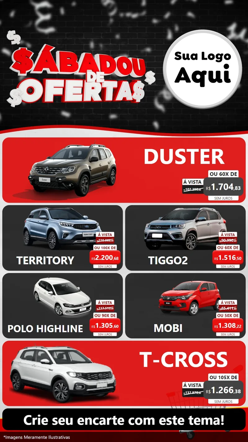 Modelo de TV para TV Vertical com o tema Sabadou de Ofertas para Concessionaria de Carros