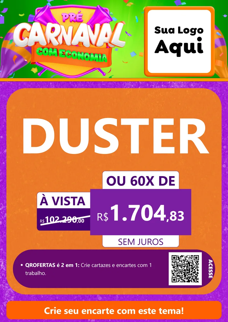 Modelo de Cartaz para Cartaz A4 Vertical com o tema Pré-Carnaval Com Economia para Concessionaria de Carros
