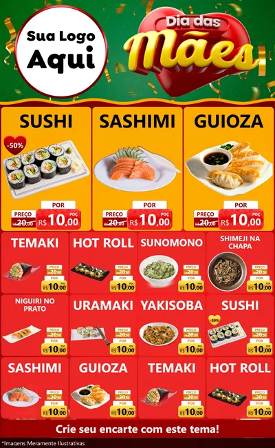 Modelo de Encarte para Encarte Grande com o tema Dia das Mães para Comida japonesa