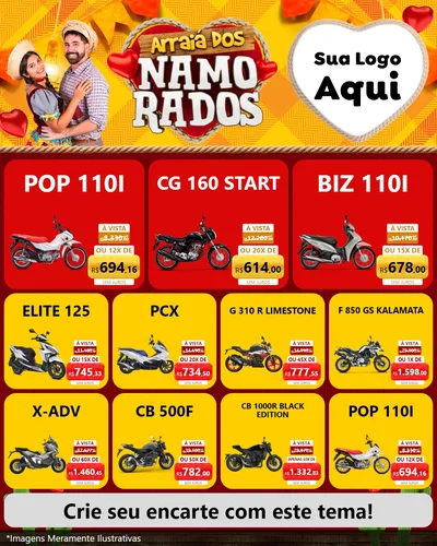 Modelo de Rede Social para Feed Instagram com o tema Arraiá dos Namorados para Concessionaria de Motos