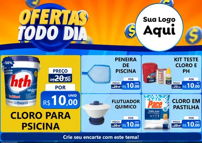 Modelo de Encarte para Encarte A4 Horizontal com o tema Ofertas Todo Dia para Produtos para Piscina