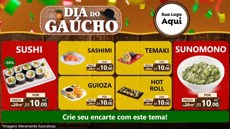 Modelo de TV para TV Horizontal com o tema Dia do Gaúcho para Comida japonesa