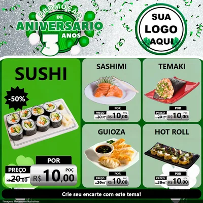 Modelo de Rede Social para Feed Facebook com o tema Promoção de Aniversário - 3 Anos para Comida japonesa