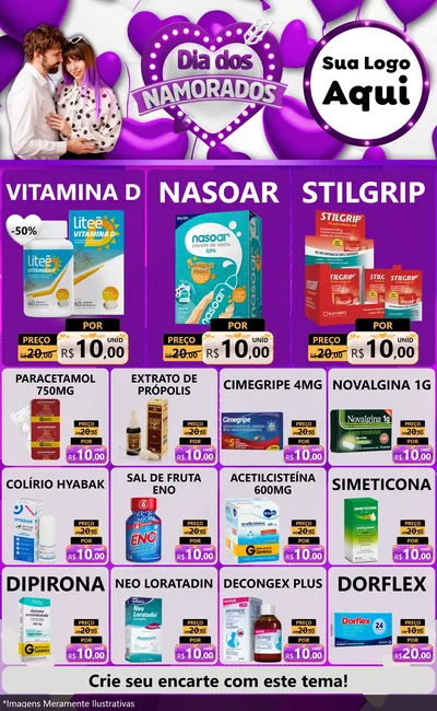 Modelo de Encarte para Encarte Grande com o tema Dia dos Namorados para Farmácia