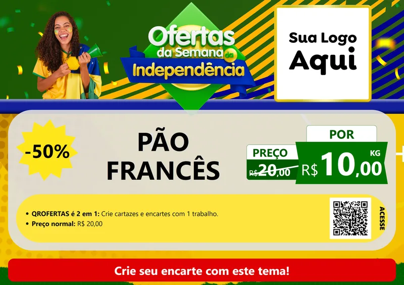 Modelo de Cartaz para Cartaz A4 Horizontal com o tema Ofertas da Semana da Independência para Padaria