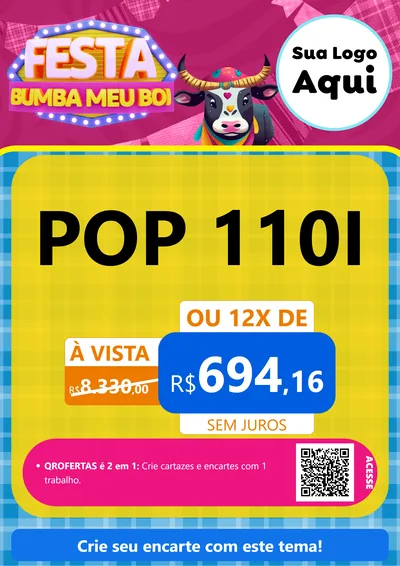 Modelo de Cartaz para Cartaz A4 Vertical com o tema Festa Bumba Meu Boi para Concessionaria de Motos
