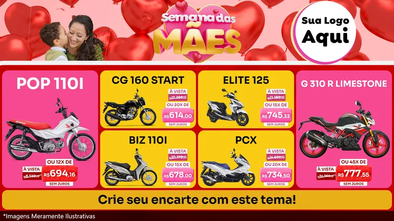 Modelo de TV para TV Horizontal com o tema Semana Das Mães para Concessionaria de Motos